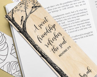 Personalized Wood Veneer Bookmark for Best Friend Proverbs 27 Christian Gift for Birthday unique gifts for female long distance book lover