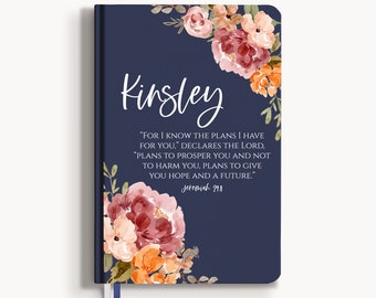 Elegant Personalized Journal for Women with Jeremiah 29:11 and custom Message on Back Unique Gift Idea for Christian Friend Religious bestie