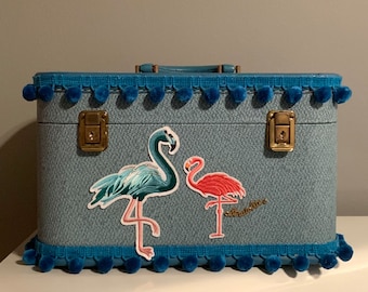 Upcycled Vintage Train Case, Flamingo Train Case, Vintage Train Case, Cosmetic Case