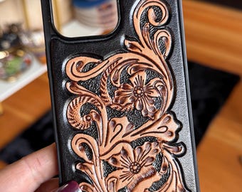Black and Brown Tooled Leather Western iPhone 16 Pro Max Case