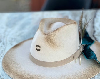 Custom Distressed Burned Charlie Horse Felt Cowgirl Hat With