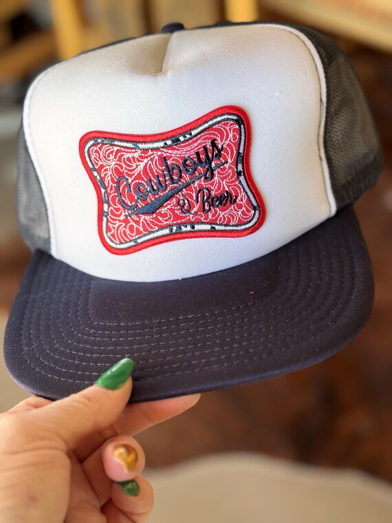 OTTO Black Trucker Hat with Red & White Cowboys Patch Personalized Leather Patch Straw Cowboy Hat - OTTO CAP main image 4