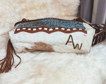 Custom Branded Cowhide Tooled Leather Cosmetic Bag: Western Travel Kit