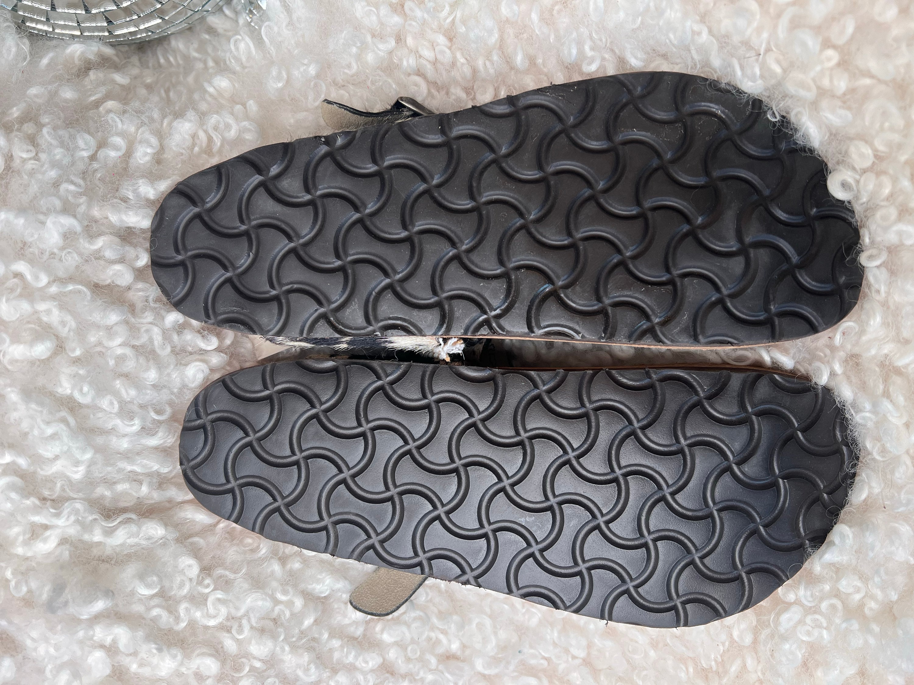 Cowhide Flip Flop Sandals: Black & White Cow Print, Cork Sole - Etsy