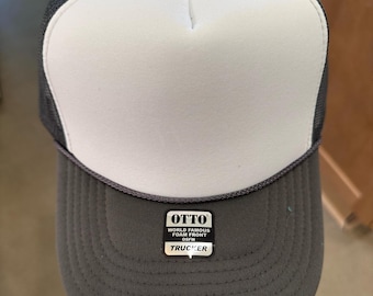 Otto Blank Charcoal & White Trucker Hat, Mesh Snapback