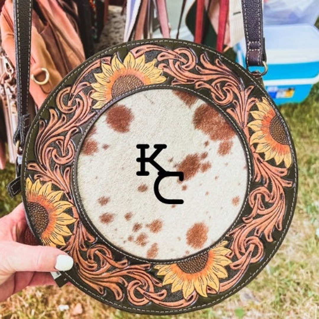 Custom Branded Cowhide Tooled Leather Western Sunflower Round Etsy