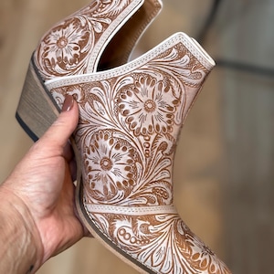 Prachtige handgemaakte leren laarsjes enkellaarzen in witte chocolade, laarzen, enkellaarsjes, laarsjes, instapschoen cowgirl laarzen maat 6 7 8 9 10 11