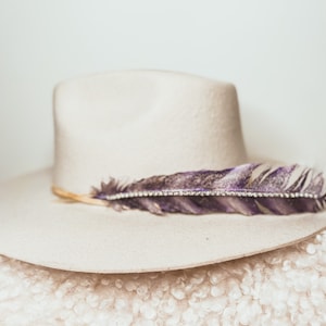 Hand Painted Rhinestone Glitter Shades of Purple Hat Feather Accessory Cowgirl Hat Decoration Hat Pin