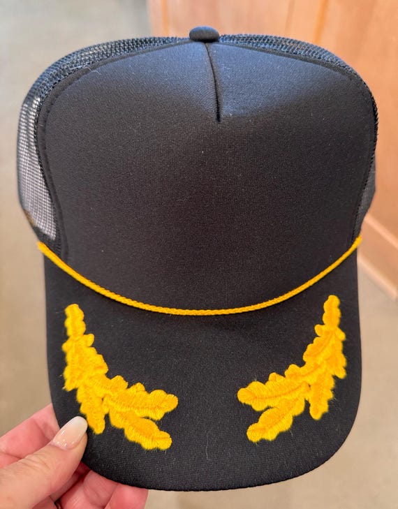 Otto Blank Trucker Hat, DIY Hat for Patches, Black With Gold Wings