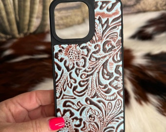 Turquoise Tooled Leather Western iPhone Case