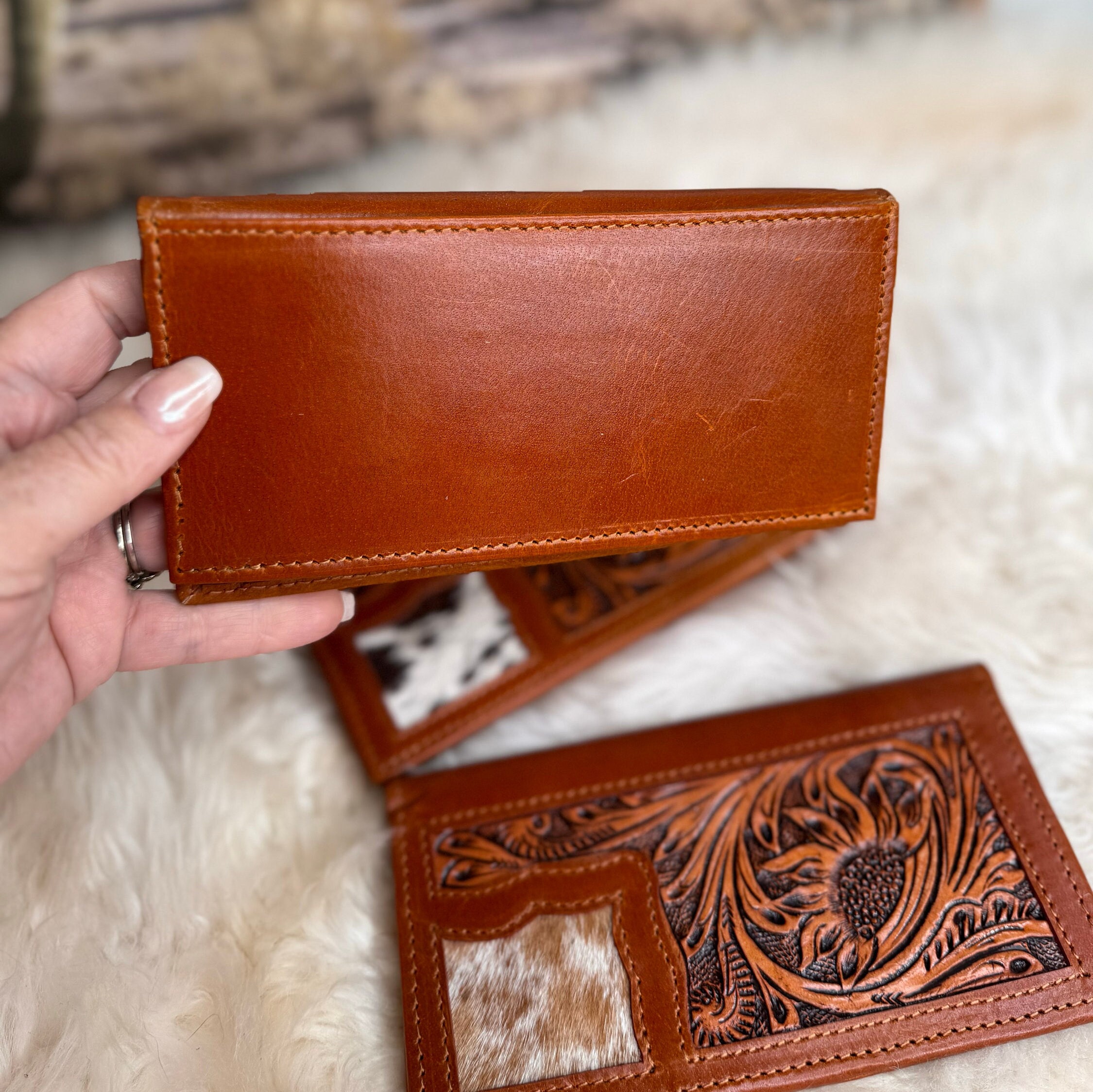 Custom Tooled Leather Checkbook Wallet: Cowhide Western Style - Etsy