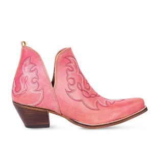 Traditional Western Flame stitched Leather Bootie Ankle Boots Pink White Blue Turquoise Brown & Red Cowgirl Boots image 2