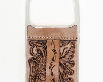 Saddle Creek Hand-Tooled Leather iPhone 17 Pro Case with Loop