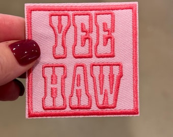 Yeehaw roze geborduurde patch - opstrijkbare DIY-truckerhoedappliqué