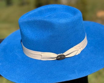 Fedora en feutre bleu roi : chapeau de cow-girl western