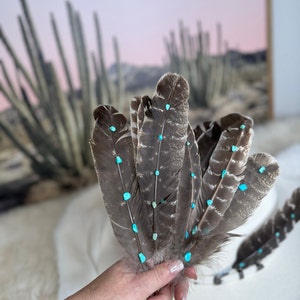 Turquoise Turkey Feather: Handmade Cowboy Hat Accessory