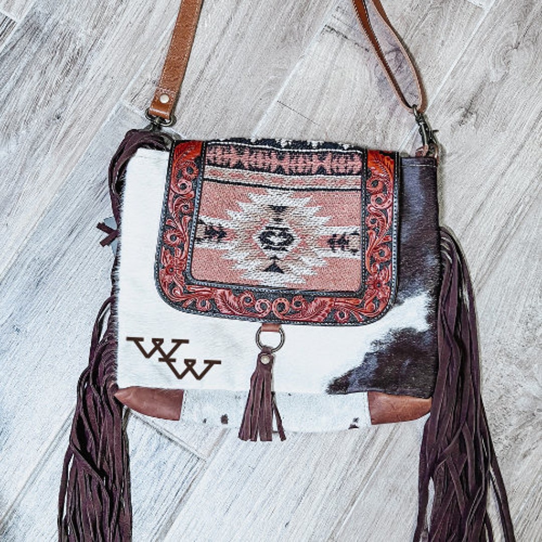 Custom Western Branded Cowhide Tooled Leather Shoulder Bag Purse
