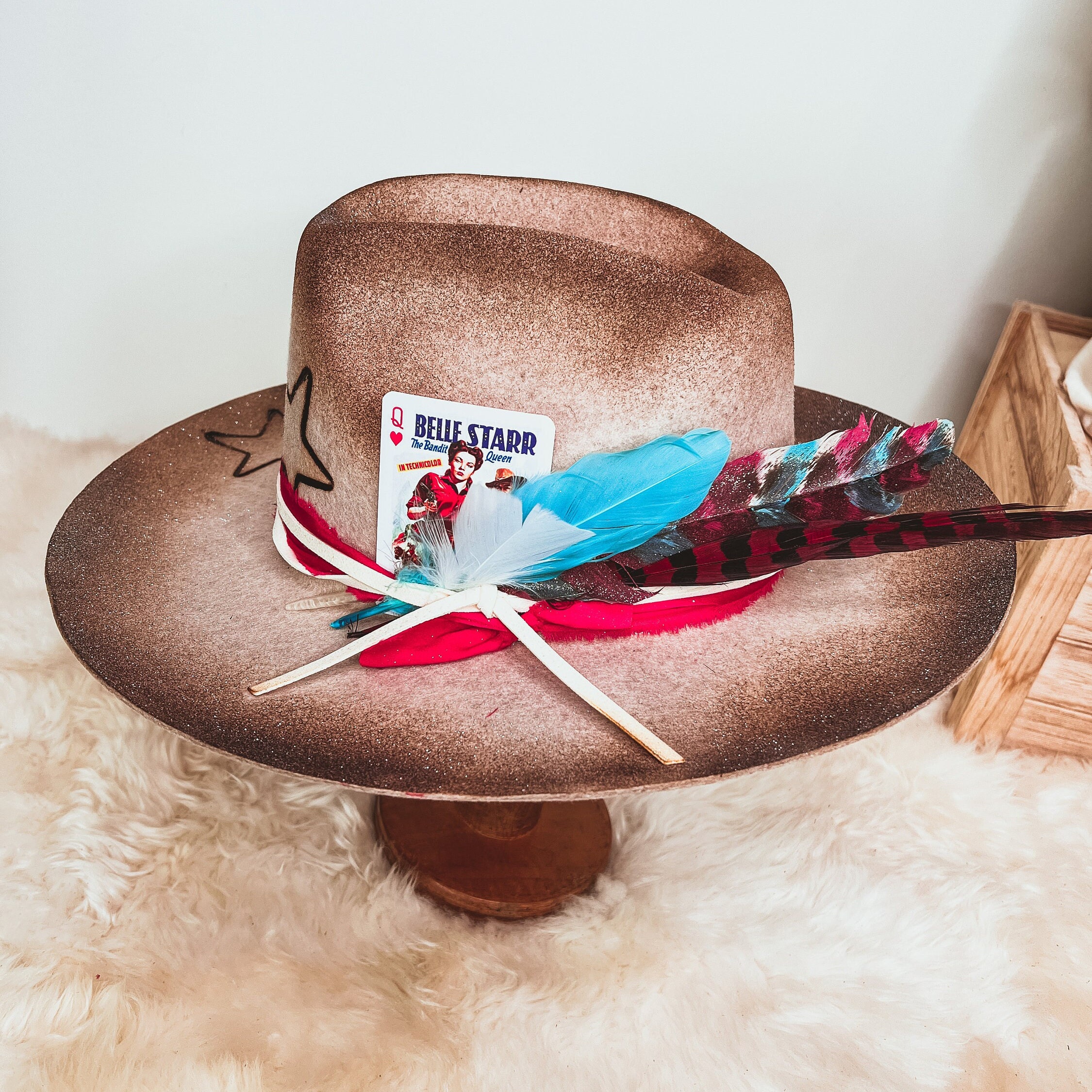 Painted Cowboy Hat Feathers Toquillas Para Sombrero Vaquero Custom
