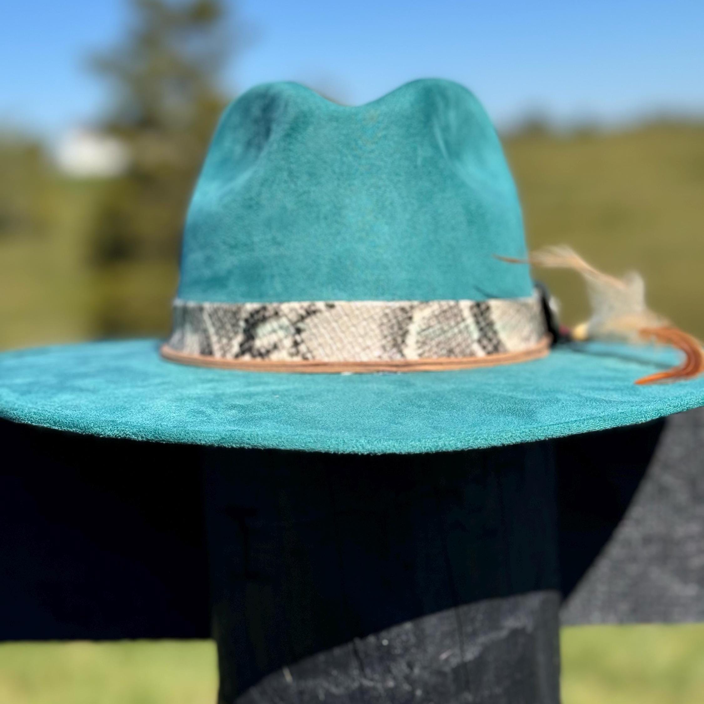 Turquoise Fedora Hat: Western Cowgirl Style With Snakeskin 