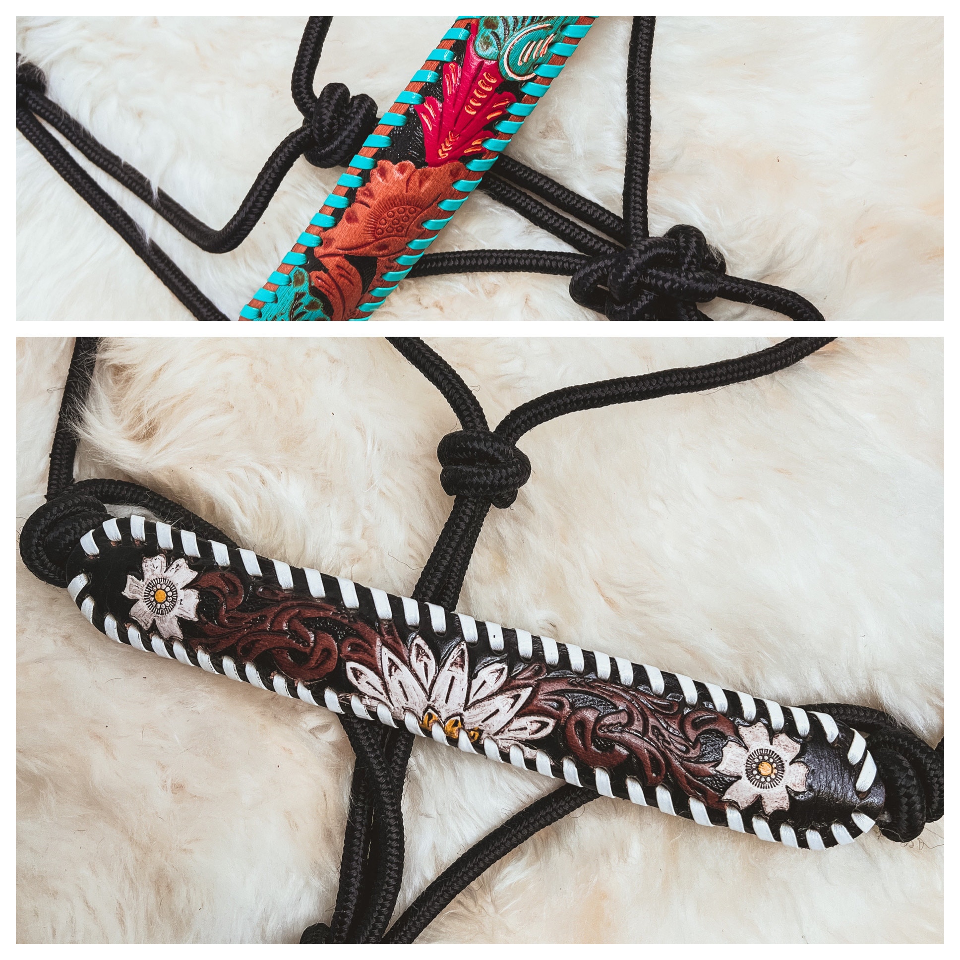 Weaver, 10' Turquoise/Gray Braided Rope Halter With Lead - Wilco Farm