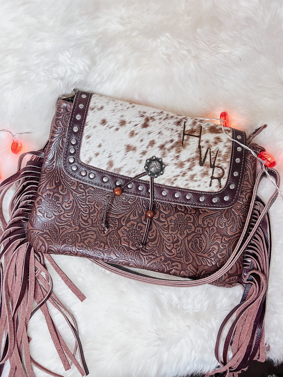 Custom Branded Cowhide Fringe Crossbody Purse Etsy