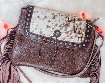 Custom Branded Cowhide Fringe Crossbody Purse Cow Print Gifts for Her