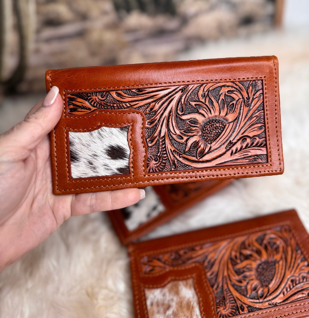 Custom Tooled Leather Checkbook Wallet: Cowhide Western Style - Etsy