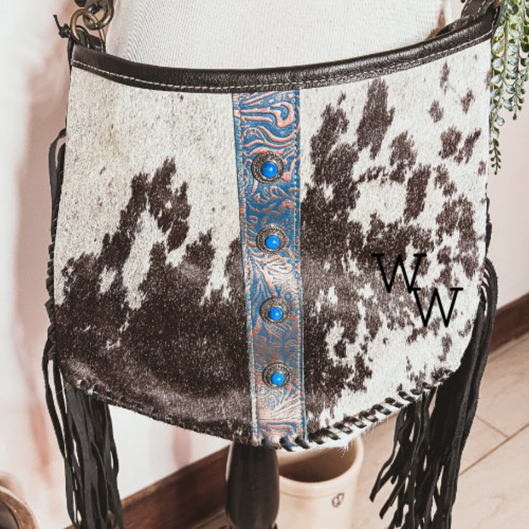 Custom Branded Cowhide Crossbody With Leather Fringe & Etsy