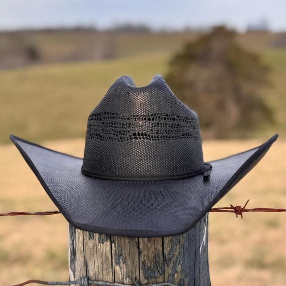 Black Straw Cowboy Hat: Cattleman Style Summer Hat - Etsy display picture 3