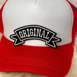 Negro y blanco original bordado hierro en parche camionero sombrero parche DIY sombrero divertido sombrero parche de moda sombrero parche sombrero de verano, sombrero de playa