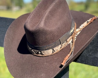 Chocolate Wool Cowboy Hat: Western Cattleman Style with Snakeskin Band