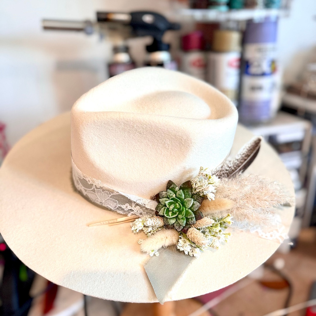 Custom Bridal Cowgirl Hat: Boho Western Floral Lace Wedding