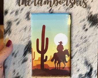 Custom Branded Cowhide Photo Frame: Western Farmhouse Decor