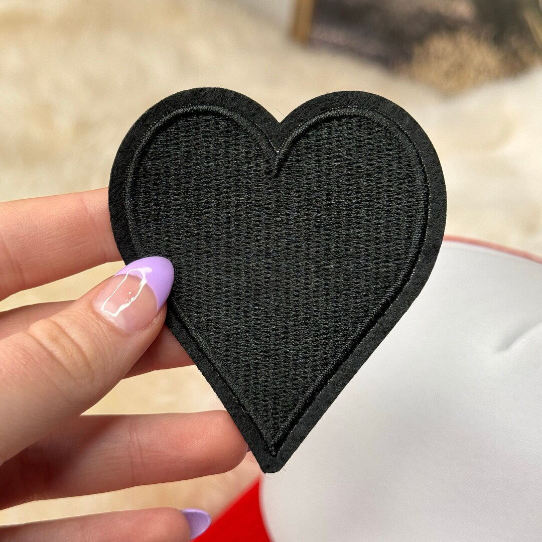 Blackpatch Ideas Black Heart Embroidered Iron on Patch - Trendy DIY Hat Patch (3