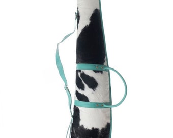 Custom Branded Cowhide Shotgun Case, Turquoise Leather Trim