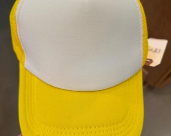 Blank Yellow & White Trucker Hat, DIY Patch Hat, Mesh Snapback