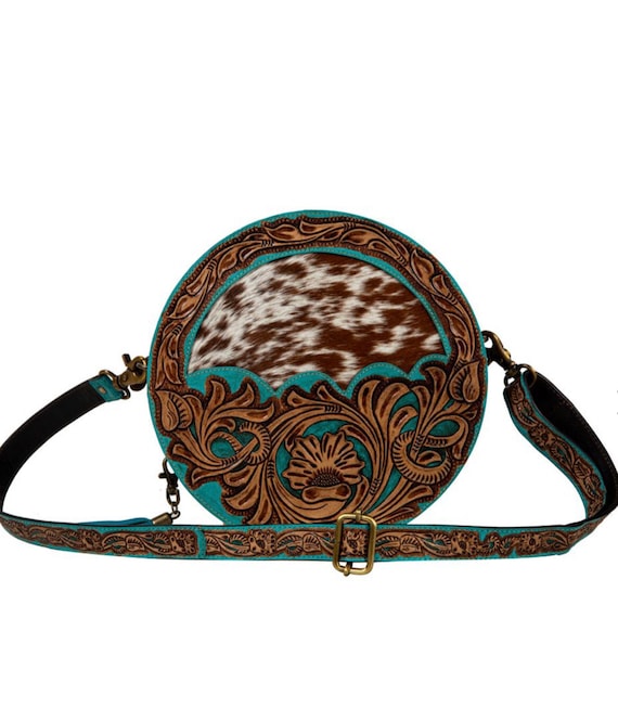 ROUND LEATHER CROSSBODY Western Tooled Leather Round Cowhide -  Denmark