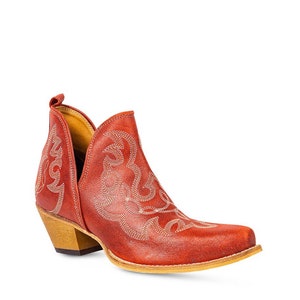 Traditional Western Flame stitched Leather Bootie Ankle Boots Pink White Blue Turquoise Brown & Red Cowgirl Boots image 5