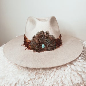 Retro Western Feather Hat Band: Genuine Turquoise Stone