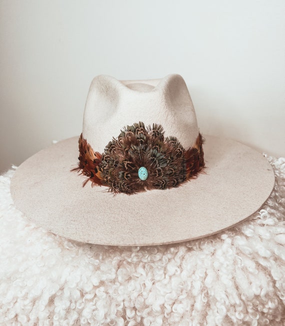 Retro Western Feather Hat Band: Genuine Turquoise Stone - Etsy display picture 1
