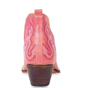 Traditional Western Flame stitched Leather Bootie Ankle Boots Pink White Blue Turquoise Brown & Red Cowgirl Boots image 3