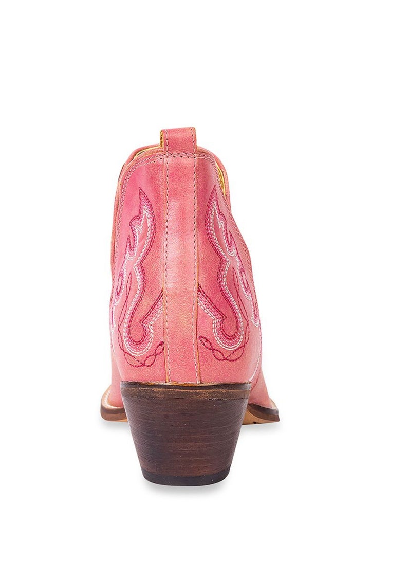 Traditional Western Flame stitched Leather Bootie Ankle Boots Pink White Blue Turquoise Brown & Red Cowgirl Boots image 3