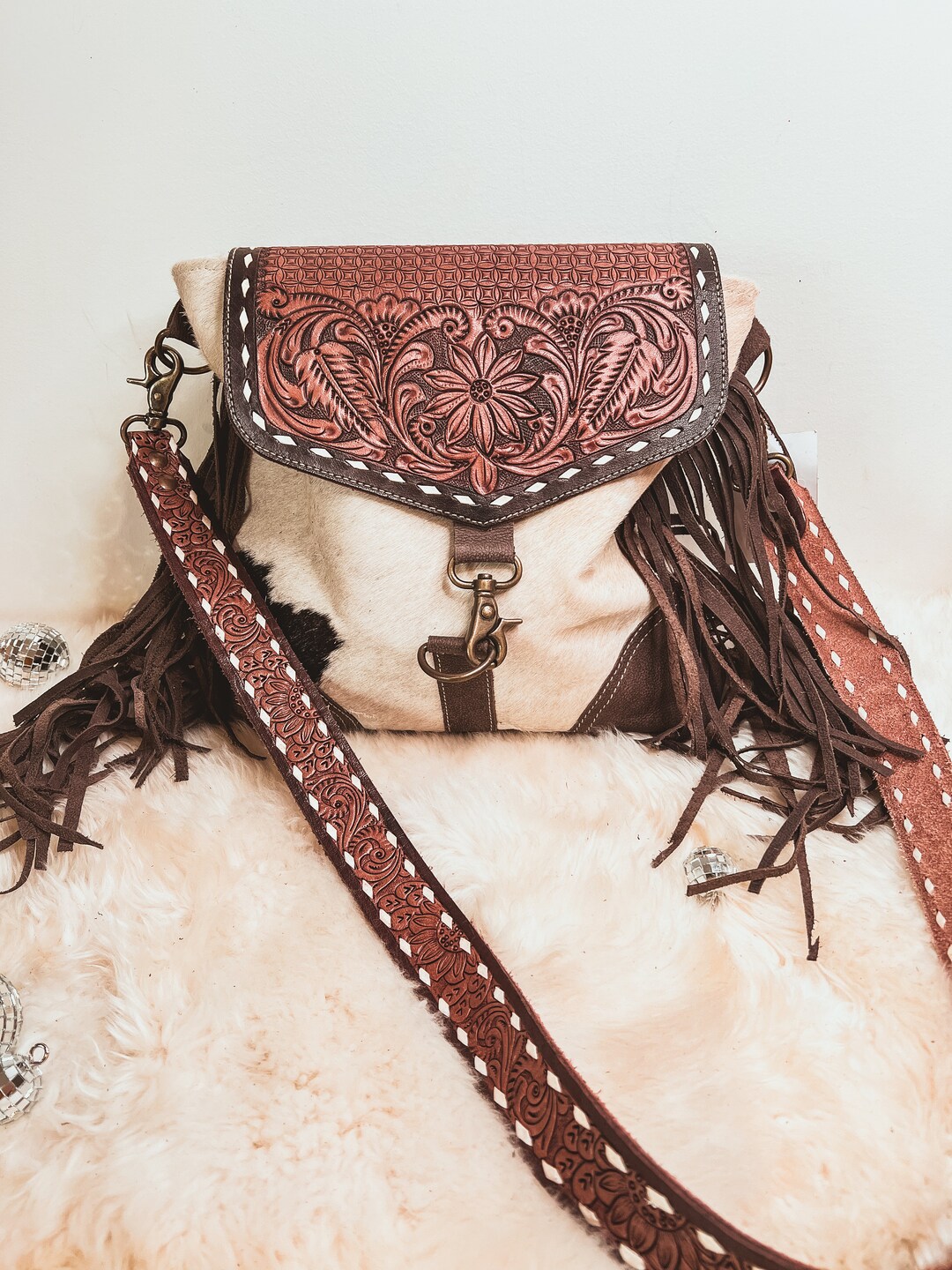 Custom Branded Cowhide Tooled Leather Western Crossbody Shoulder Purse
