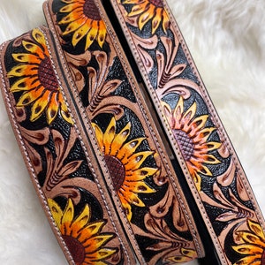 Hand Tooled Sunflower Leather Western Dog Collar