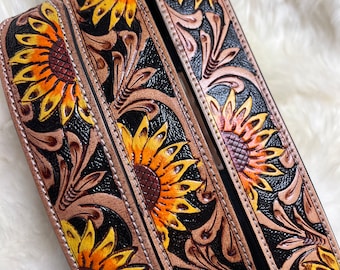 Hand Tooled Sunflower Leather Western Dog Collar