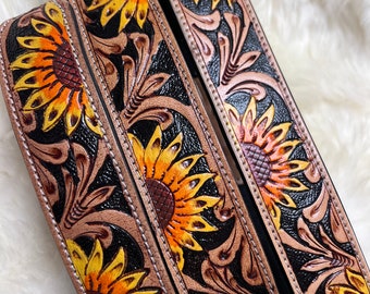 Hand Tooled Sunflower Leather Western Dog Collar