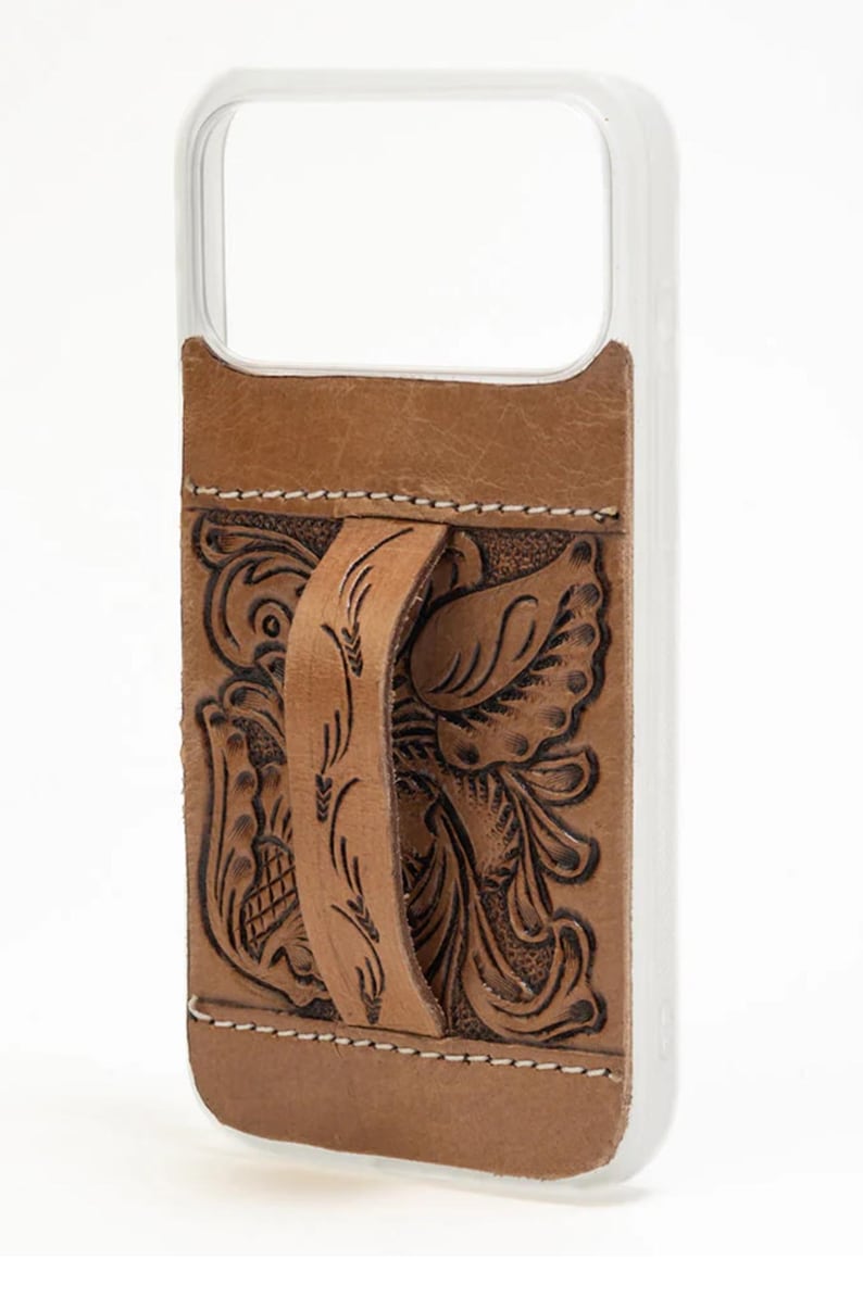Saddle Creek Hand-Tooled Leather iPhone 17 Pro Case with Loop image 3