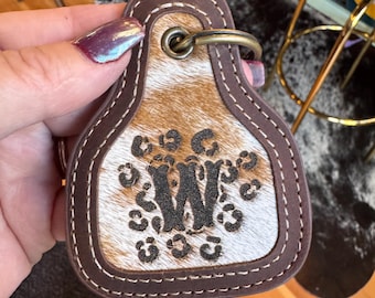 Leopard Monogram Cowhide Keychain Purse Charm