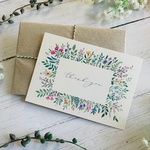 Vielen Dank, dass Sie Blumen Grußkarte - Luxus Kalligraphie illustrierte Kunstkarte - Hübsche Gartenblumen