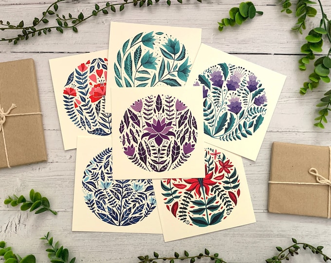 Set of 6 Postcards - Folk Art Collection - Watercolour Notecards Pack ...